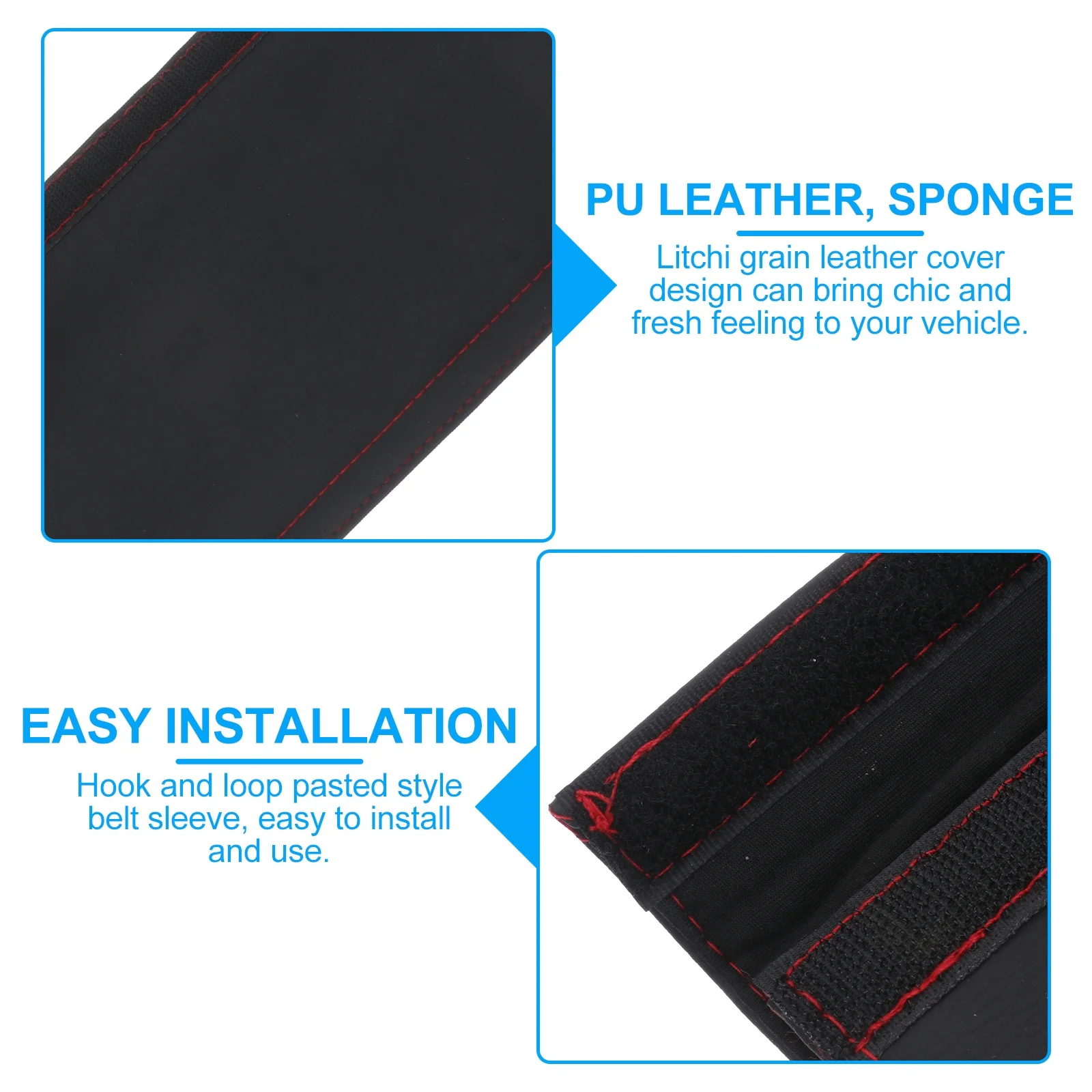 

2Pcs Car Seatbelt Cushions Litchi Grain Safety Belt Covers Shoulder Pads Breathable Hook Loop Strap Protectors Black