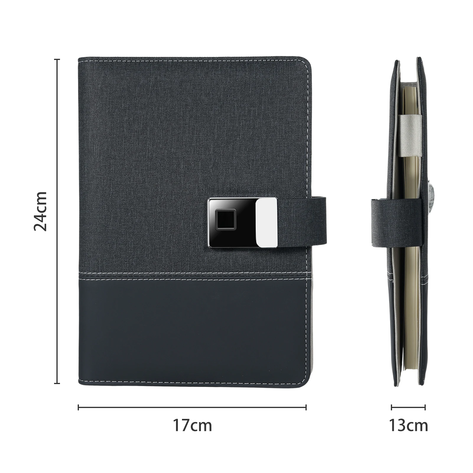 A5 Leather Notebook with Fingerprint Lock and  16GB High-Speed USB Drive Lined Journal Planner 100-Page 6-Ring Binder 4 Card