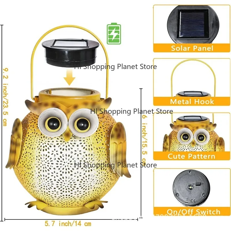 

Cross-border owl wrought iron solar garden light, outdoor villa garden dec-oration atmosphere light, hollow landscape light