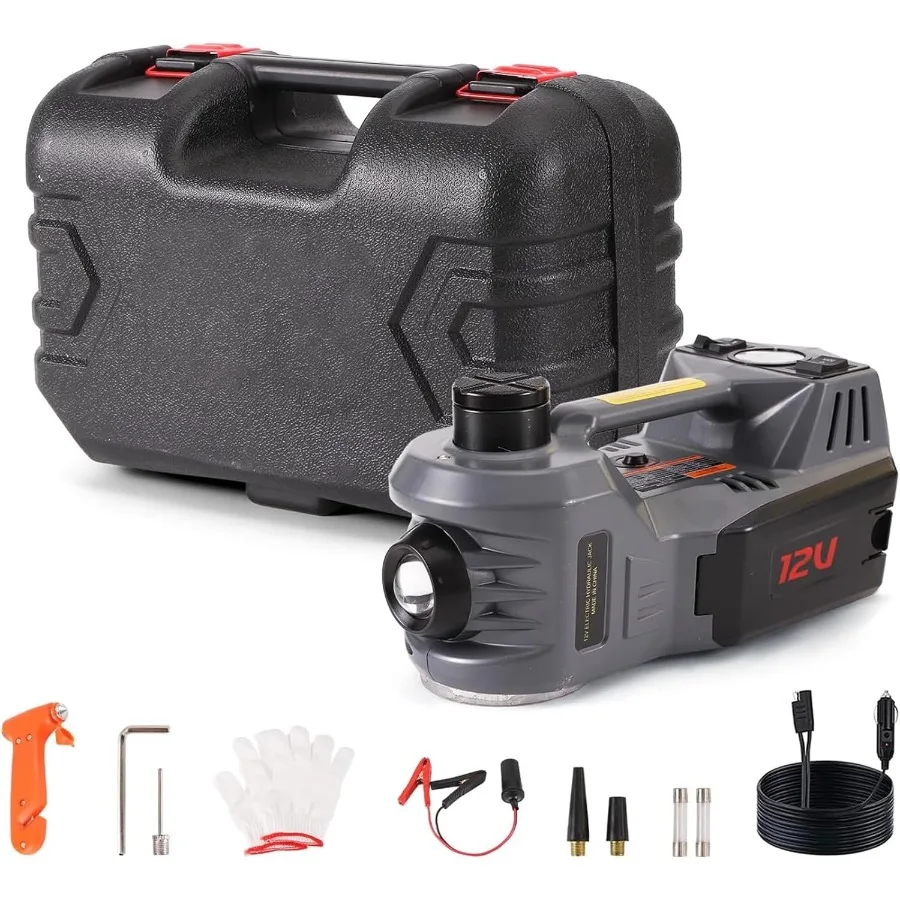 

Домкрат для электромобиля, быстрый подъем, безопасный и портативный, с накачивателем шин и светодиодной подсветкой, полный набор аксессуаров, гидравлический Fl 12 В