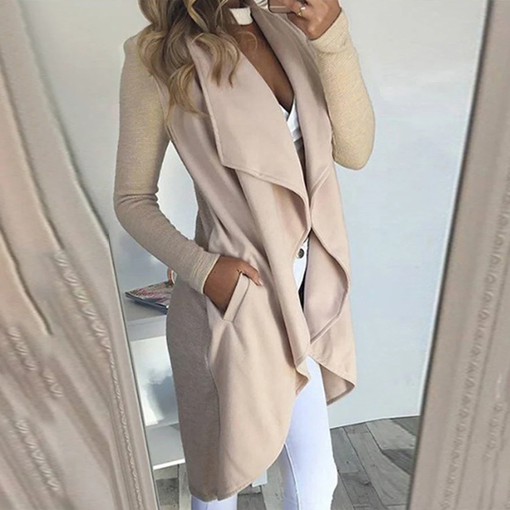 Women\'s Waterfall Lapel Trench Coat Ladies Cardigan Jacket Outwear Tops Plus Size Clothing Blazer Suit Clothes 2023-2024