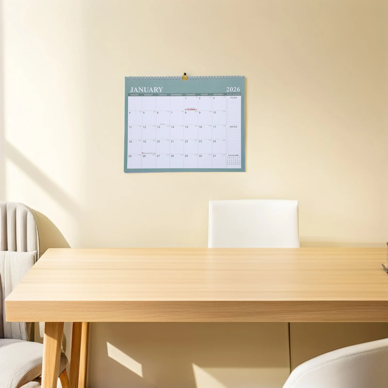 

Большой подвесной настенный календарь 2026.1-2027.6 Ежемесячный планировщик Двусторонний пейзаж Праздничный органайзер Офис Дом