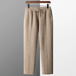 100% Pure Wool Men's Wool Pants 2023 Autumn Winter Thickened Knitted Long Pants Slim Fitting Solid Color Warm Flat Corner Pants