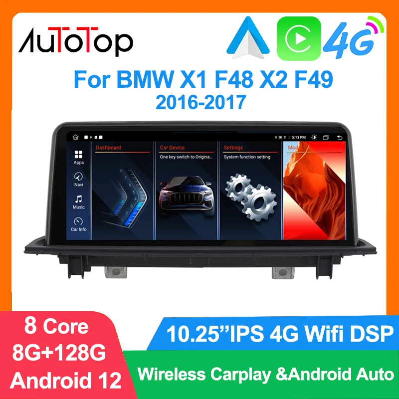Autotop-reproductor Multimedia para coche, dispositivo inalámbrico con pantalla táctil de 10,25 pulgadas, Carplay, Android 12, navegación GPS, USB, BT, para BMW X1, F48, NBT, 2016-2017