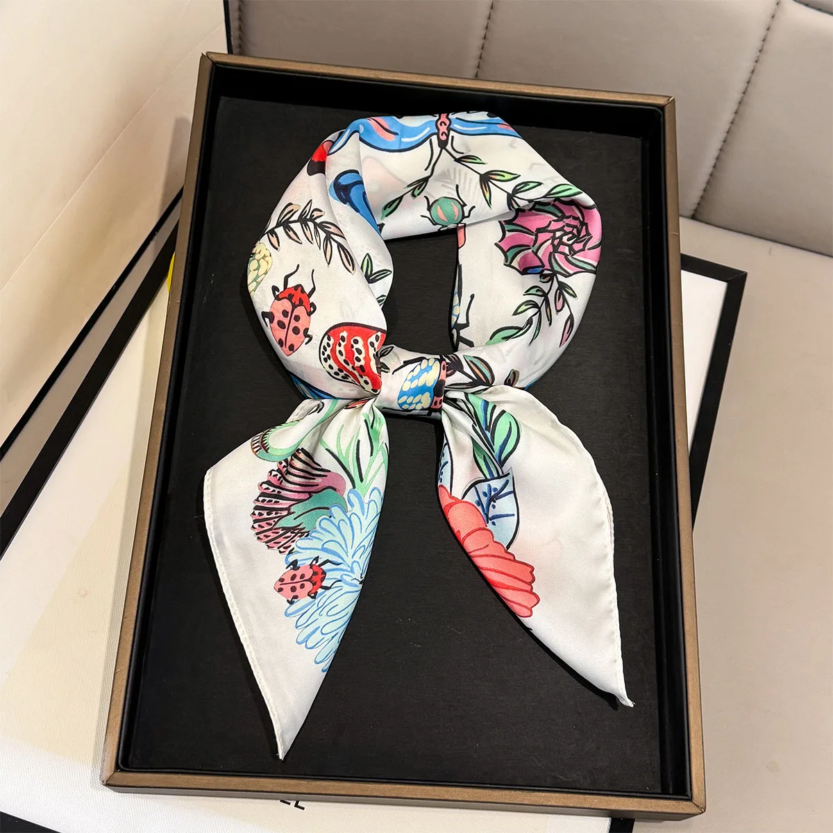 2026 New Butterfly Print Silk Square Scarfs Women Soft Satin Neck Ties Fashion Kerchief Headscarf Female Hijab Foulard Bandana view 2