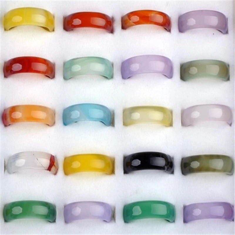 Wholesale 50pcs Natural Stone Agates Rings High Quality Texture Gem Finger Individuality Unisex Ring Jewelry
