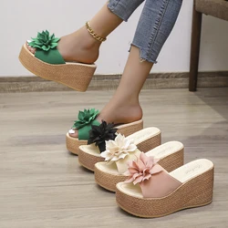 Women Platform Slippers 2024 Summer New Wedges Sandals Fashion Flower Women Shoes High Heel Slippers Women Zapatos De Mujer