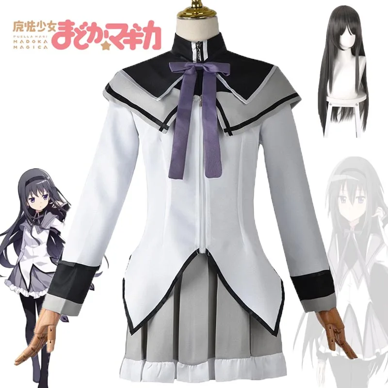 

Anime Puella Magi Madoka Magica Akemi Homura Cosplay Costume Fighting Uniform Wig Dress Suit Halloween Party Clothing for Girls