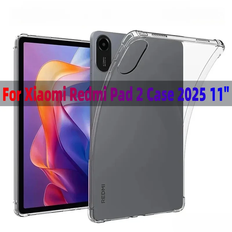 

Для Xiaomi Redmi Pad 2 Чехол 2025 11 дюймов HD Прозрачный ТПУ Мягкая задняя крышка с 4 угловыми подушками противоударная защита для Redmi Pad 2 Чехол