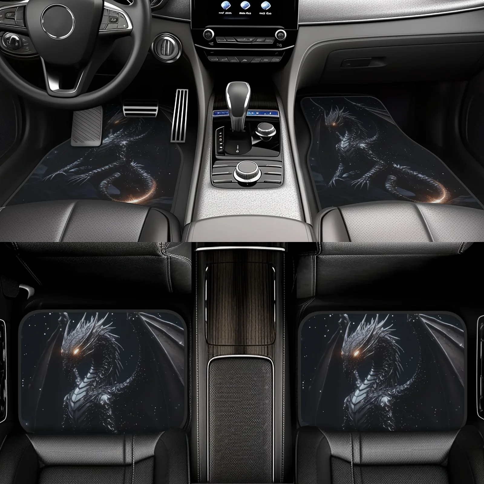 4pcs Full Coverage Car Floor Mats - Heavy-Duty Non-Slip Base, Elegant Dragon Pattern Interior Protection For Cars, SUVs, Trucks,
