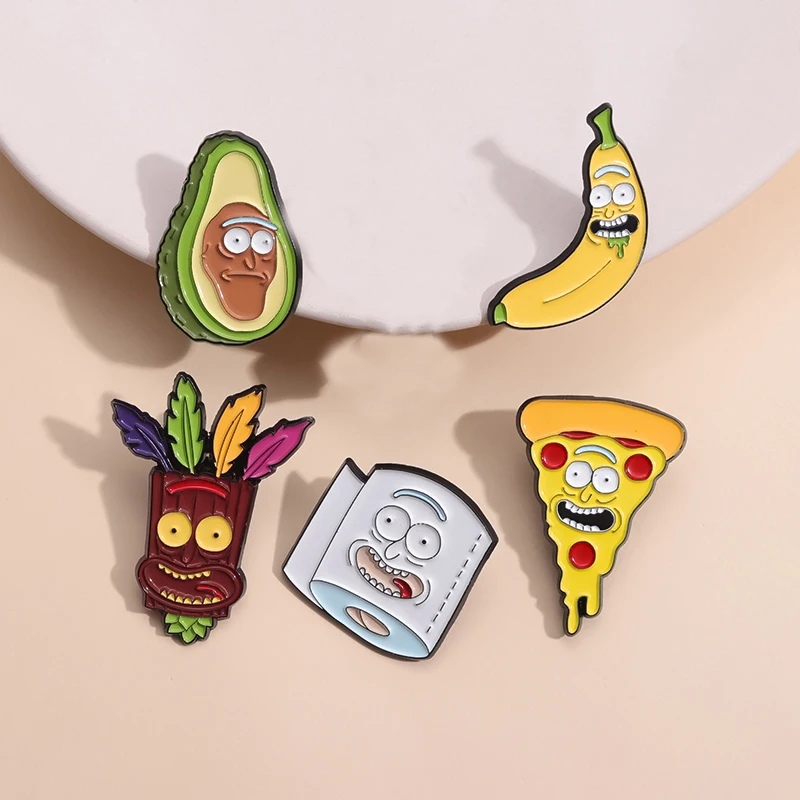 Cartoon Humorous Face Enamel Pin Custom Funny Fruit Pizza Banana Avocado Brooch Metal Badge Lapel Sweater Jewelry Pin Gifts