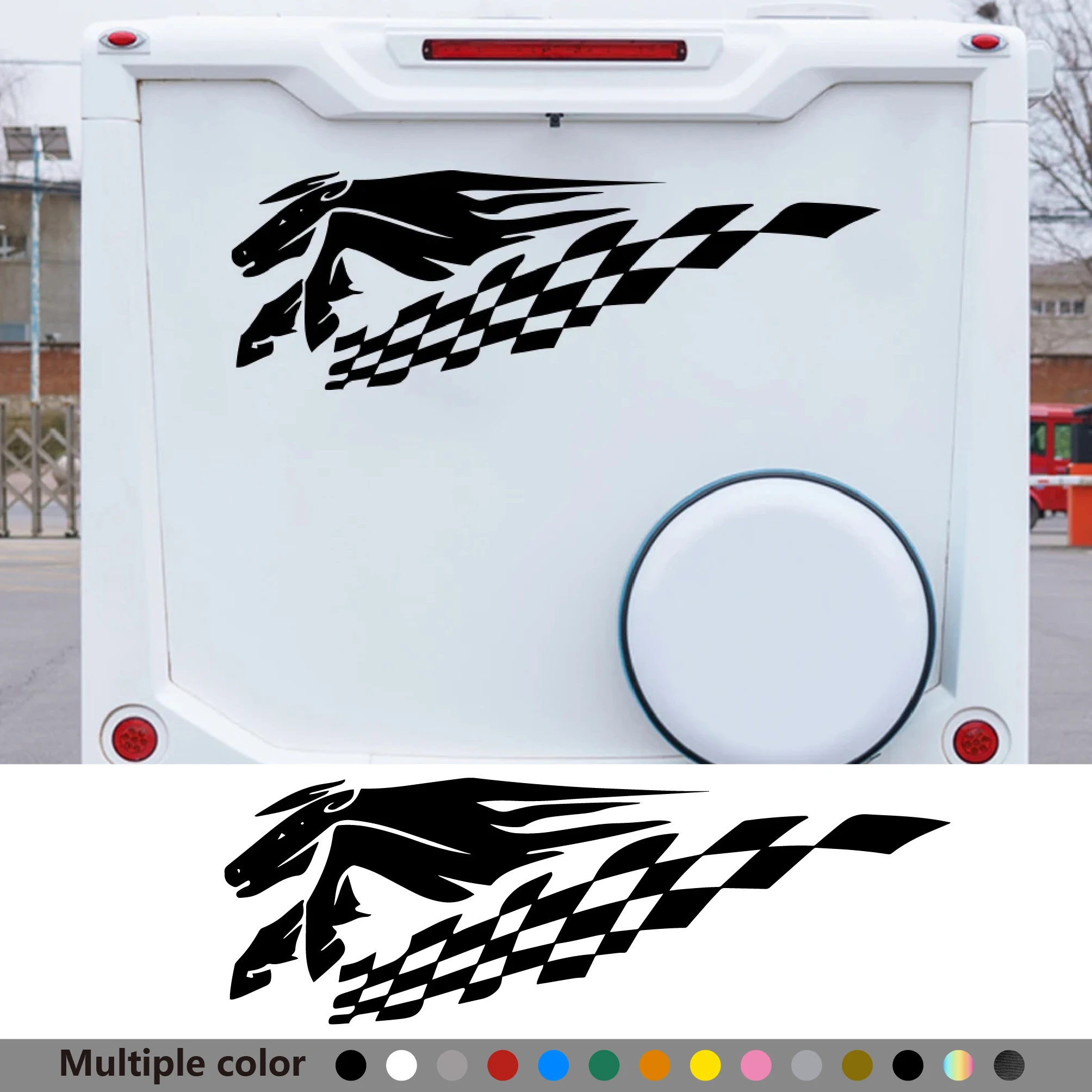 

Car Stickers Auto Graphics Checkered Flag Horse Racing Decal For Van RV Camper Motorhome Vinyl Decor Cover Tuning Accessories