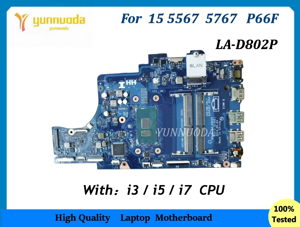 

BAL21 LA-D802P for DELL Inspiron 15 5567 5767 laptop motherboard with i3 i5 i7 CPU CN-057K0H 100% tested good