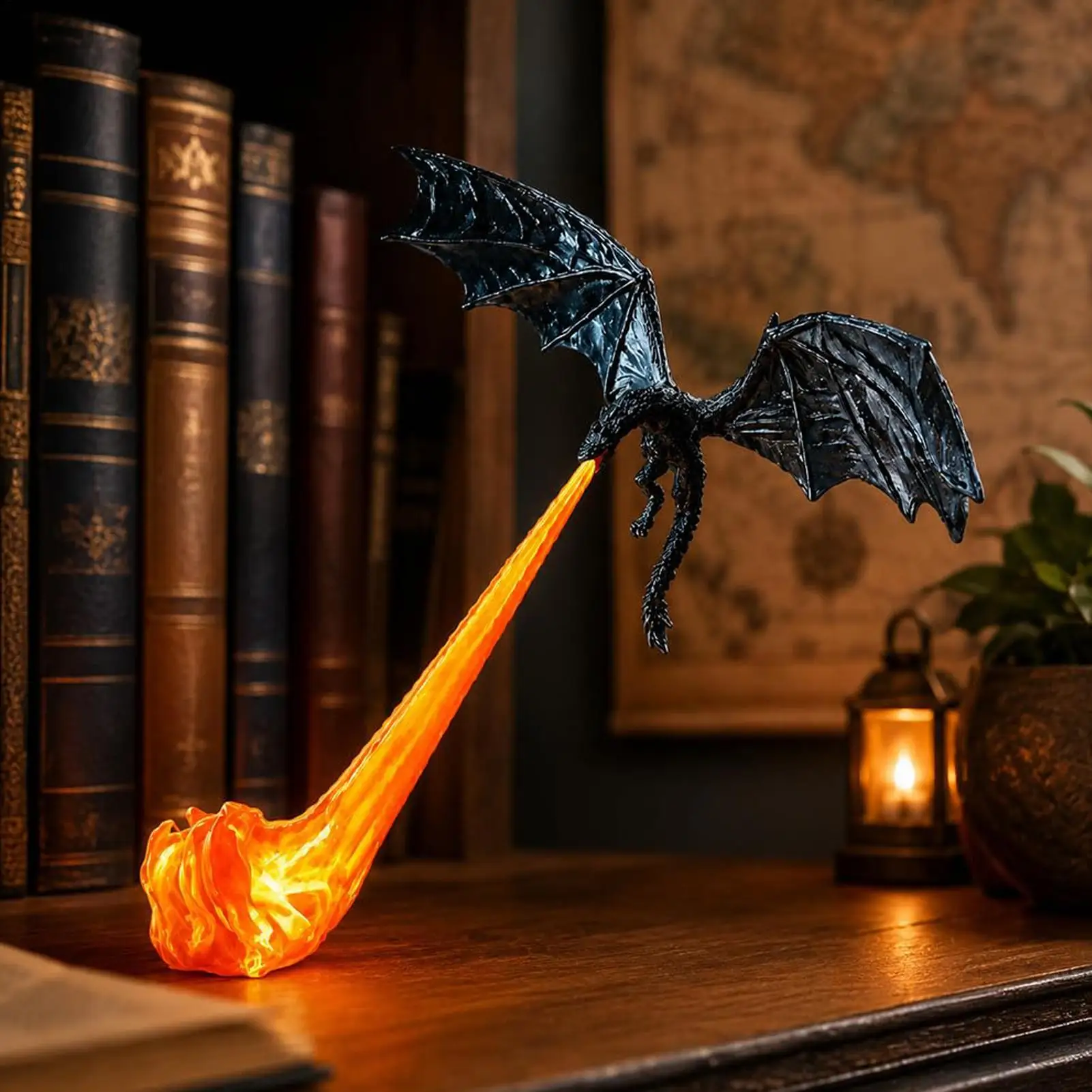 3D Printed Fire-Breathing Dragon Bookshelf Lamp Fantasy Dragon Bookshelf Decoration with Light Library Lantern Halloween Decor