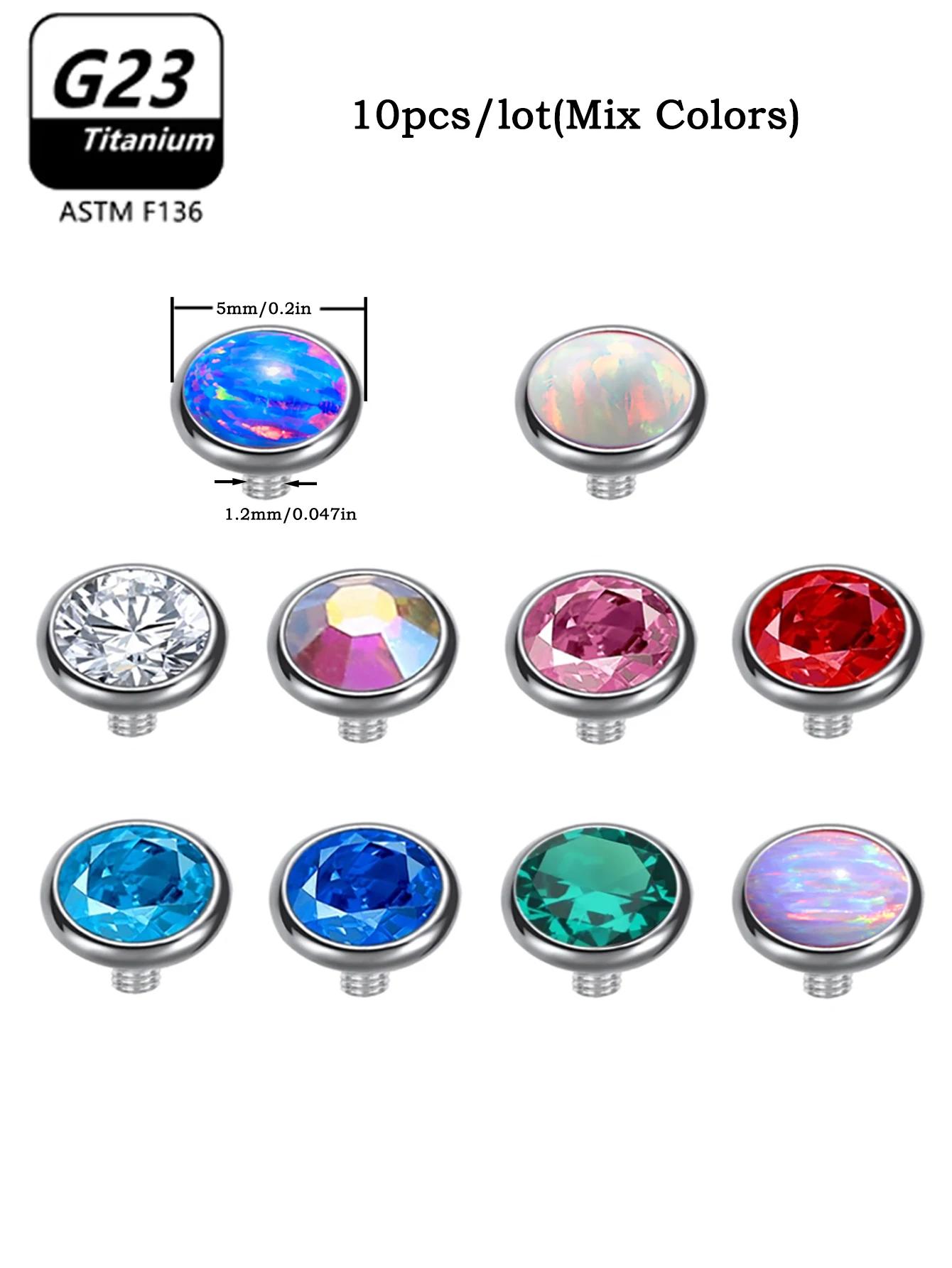 G23 Titanium Flat staple Surface Barbell Piercing Internally Threaded 14G 5mm Flat Bezel Crystal Top Surface Barbell Size