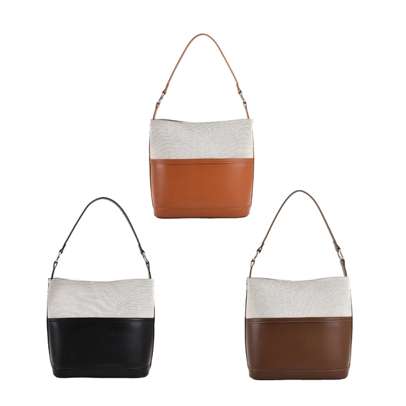 

Contrast Color Shoulder Bag PU Leather Bucket Bag Handbags for Women Girls