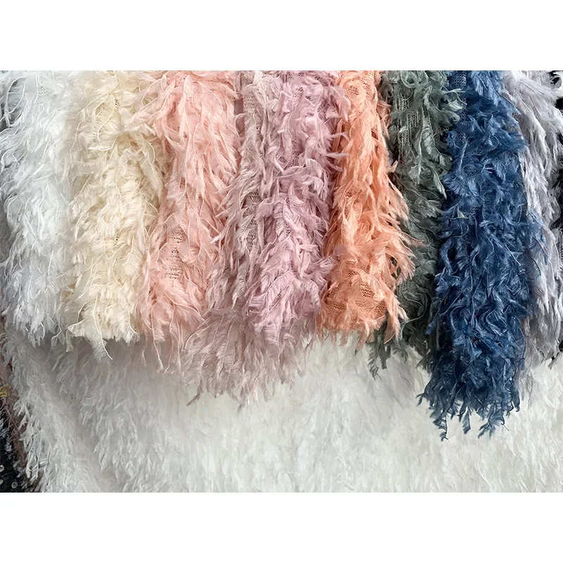 Chemical Cilyl Plush Mesh Fabric Tassels Breathable Wide Spring Summer Fitted Dress Draped Feather Fashion Wholesale Fabrics