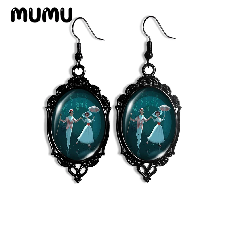 2024 New Mary Poppins Dangle Earring Black Lace Oval Earrings Handmade Glass Dome Jewelry Gifts