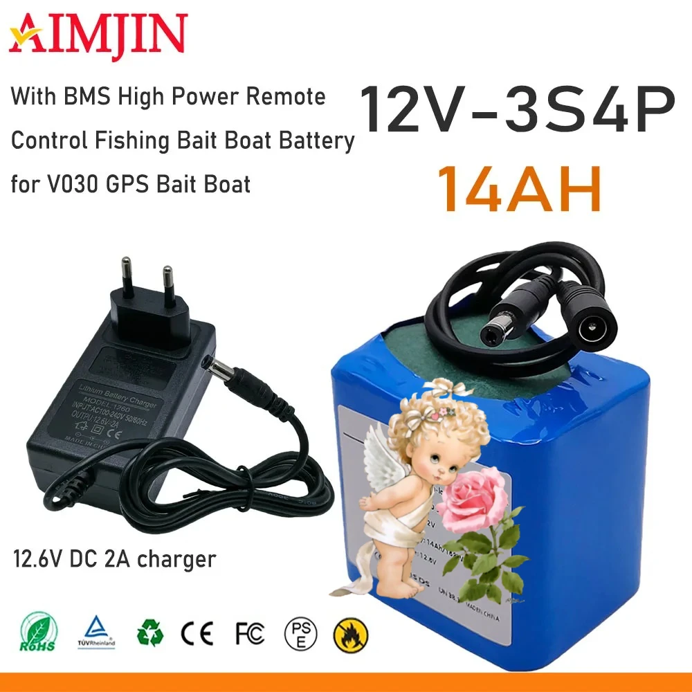 

12V 14000mAh 18650 3S4P Built-in BMS Rechargeable Lithium Battery for LED Lighting Traffic Signs Marine Drone Speakers Fishing