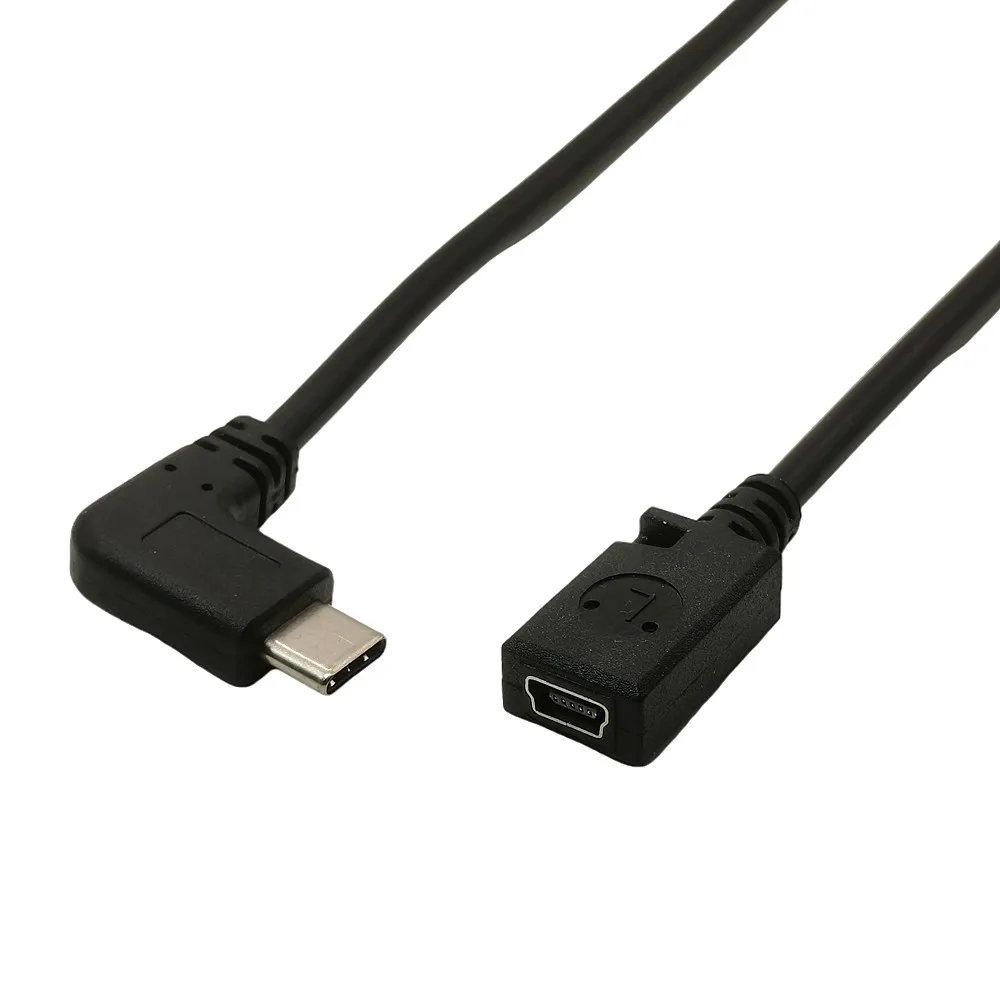 Typ C prostopadły 90 stopni USB 3.1 męski do Mini USB żeńskie kabel danych do ładowania Adapter przewodu 0.25M