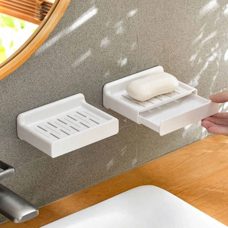 Soap Dish Holder Wall Mount Adhesive No Drill Two Tier Drainage Soap Box Bathroom Shower Drain Tray Keeping Dry Organizer Home