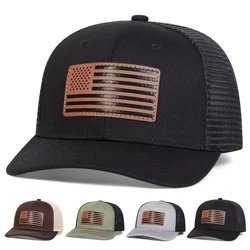 1piece Unisex American Flag Leather Label Baseball Net Caps Spring and Summer Outdoor Adjustable Casual Hats Sunscreen Hat