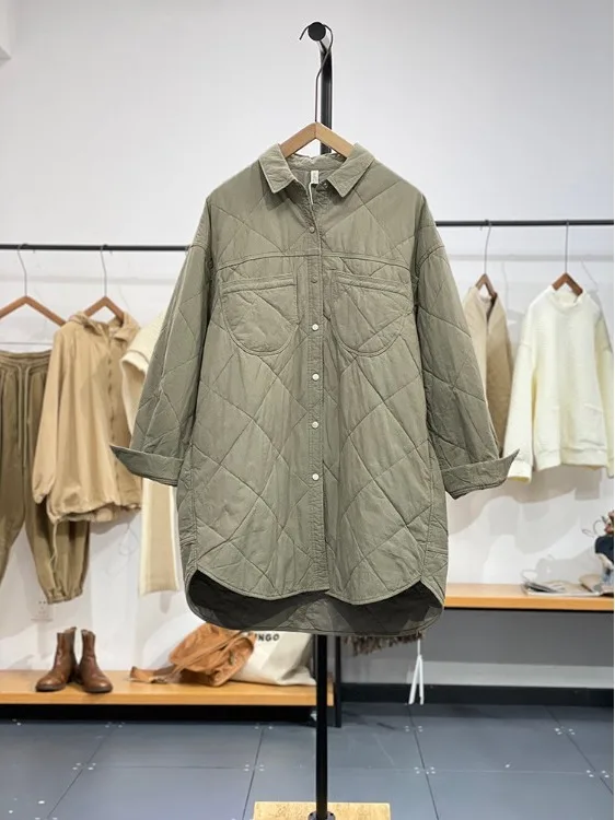 

een Retro Collar irt Cotton Jaet Women's Winter Casual Loose Simple Mid-Length down Cotton Coat Top