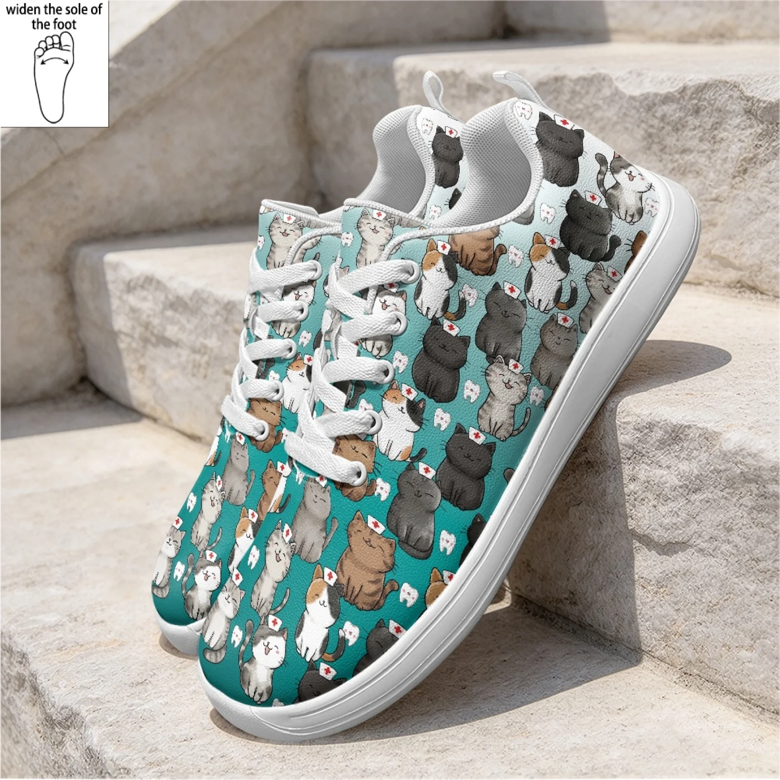 PENSTROLL Cartoon Nurse Cats Anti-Skid Athletic Fashion Sneakers for Women Hospital Standing Wide Width Nurse Shoes