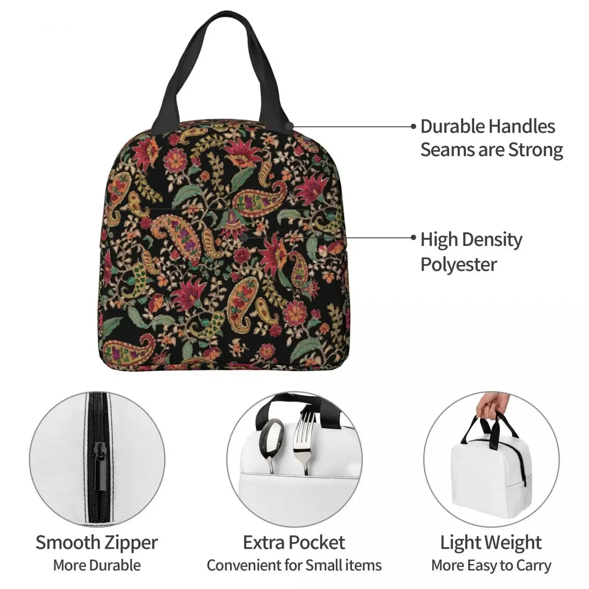 Flower Lunch Bag Waterproof Insulated Oxford Cooler Bags Thermal Cold Food Travel Lunch Box for Women Girl