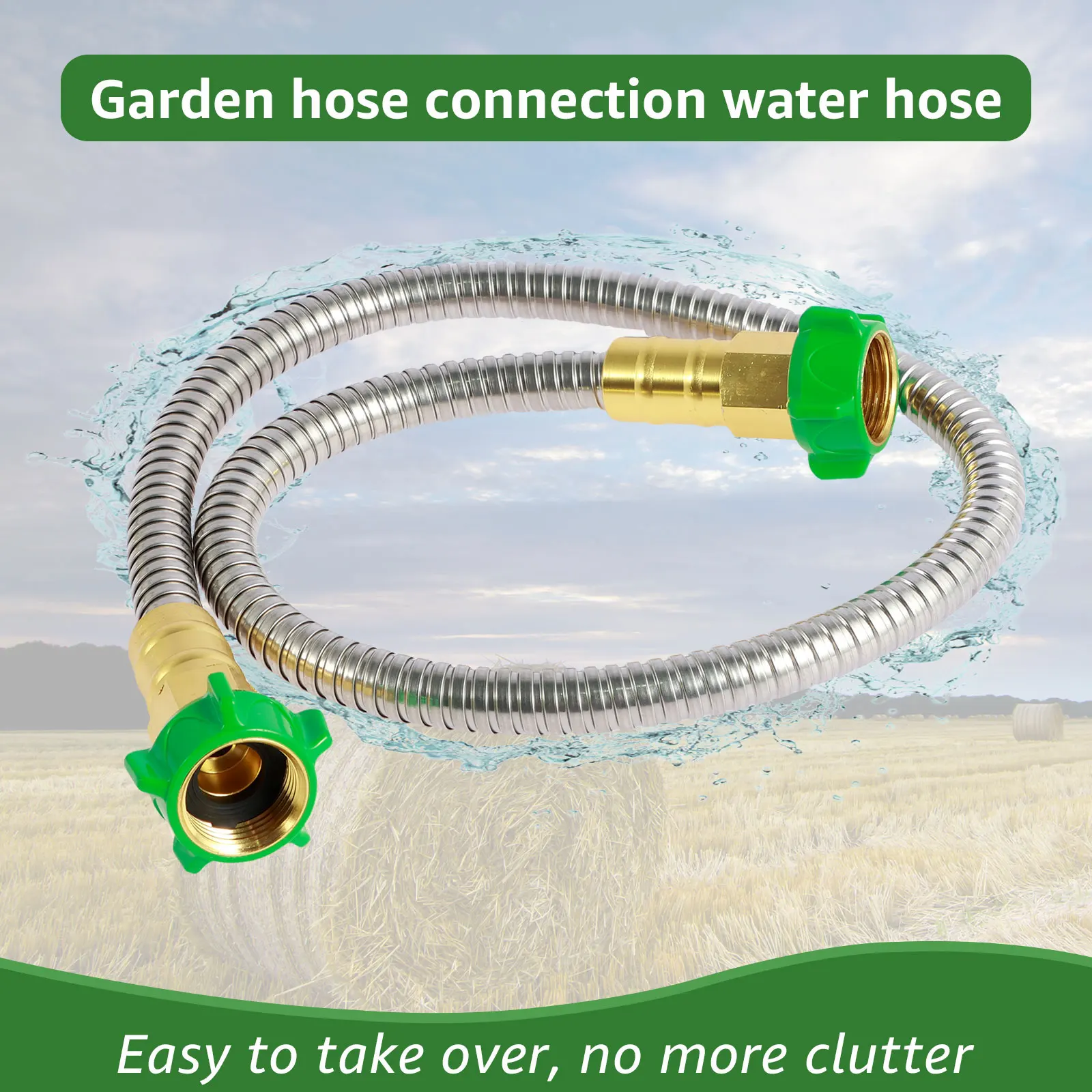 304 Stainless Steel Garden Hoses Faucet Water Flexible Pipe Water Hose 3ft 5ft with Female to Female Connector