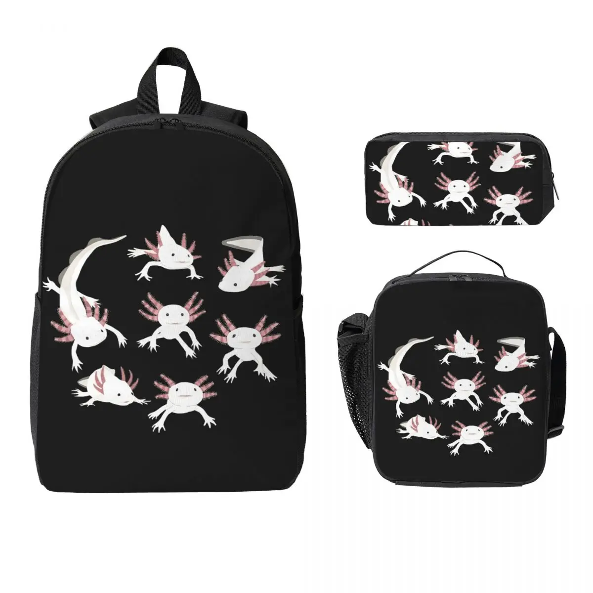 

Axolotls Backpack Student Boys Girls BookBag School Bag Laptop Shoulder Bags 3ps Insulated Lunch Bag Pencil Case