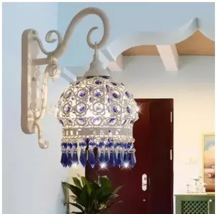 

European mirror light creative simple bedroom Mediterranean Blue Crystal bedside lamp wall lamp