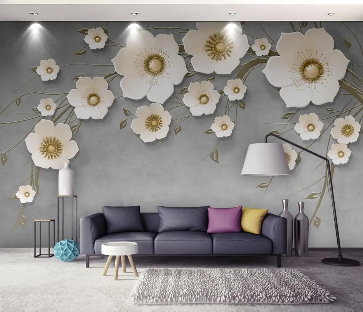 

Custom embossed flower branch Mural Wallpaper Photo Wall Paper Living Room TV Sofa Study Wall Papers Home Decor home improvement