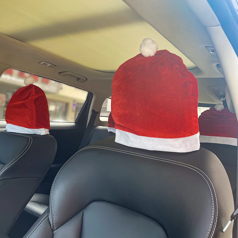 Christmas Car Headrest Santa Hat Red Pillow Festival Interior Multi-functional New Year Atmosphere Decoration Cover Props Supply