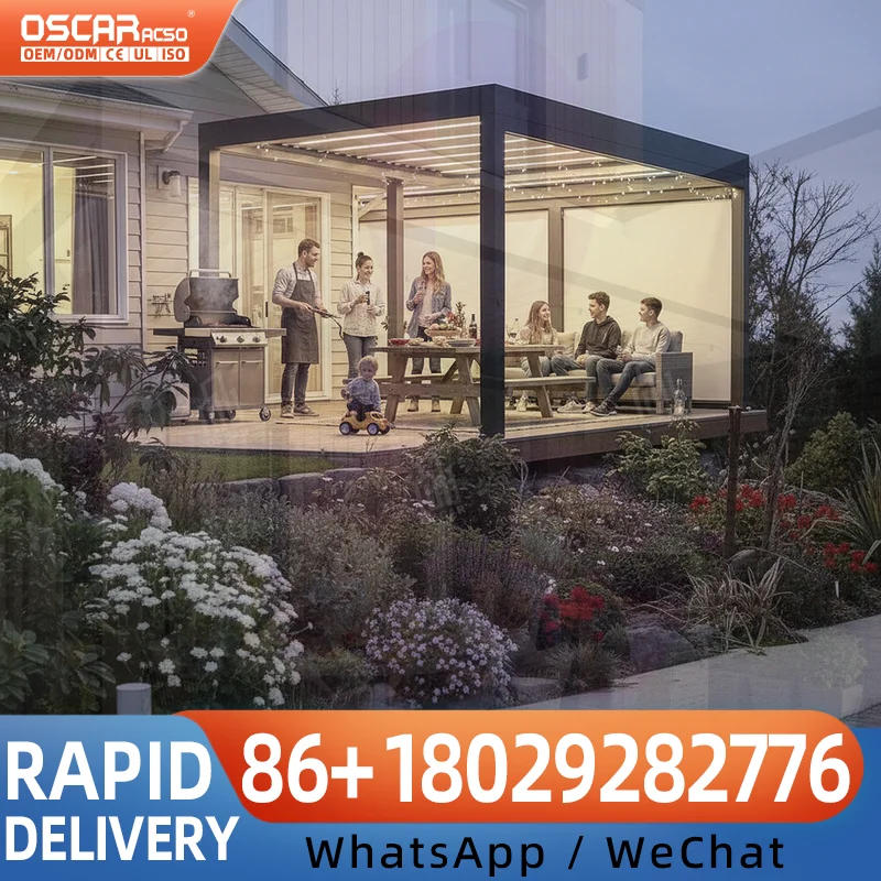 Motorized Aluminum Pergola 3x3 6x4M Gazebo Pavilion Waterproof Outdoor Rain Canopy with Louvered System for Garden Patio Backyar