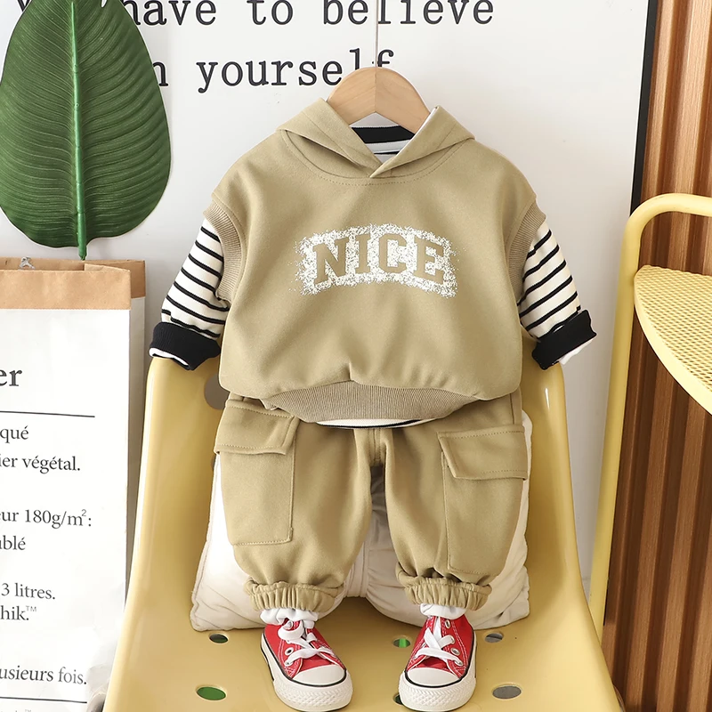 

New Autumn Fashion Baby Boys Clothes Suit Children Hooded Vest T-Shirt Pants 3Pcs/Sets Kids Girls Clothing Set Infant Costume