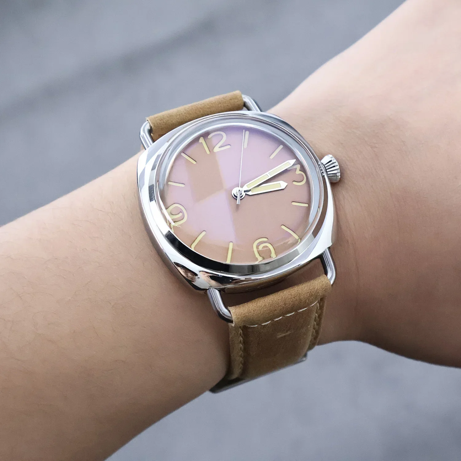 機械式メンズレトロ腕時計 NH35 自動巻きムーブメントアクリルガラスクラシックブラウンストラップステンレススチール腕時計