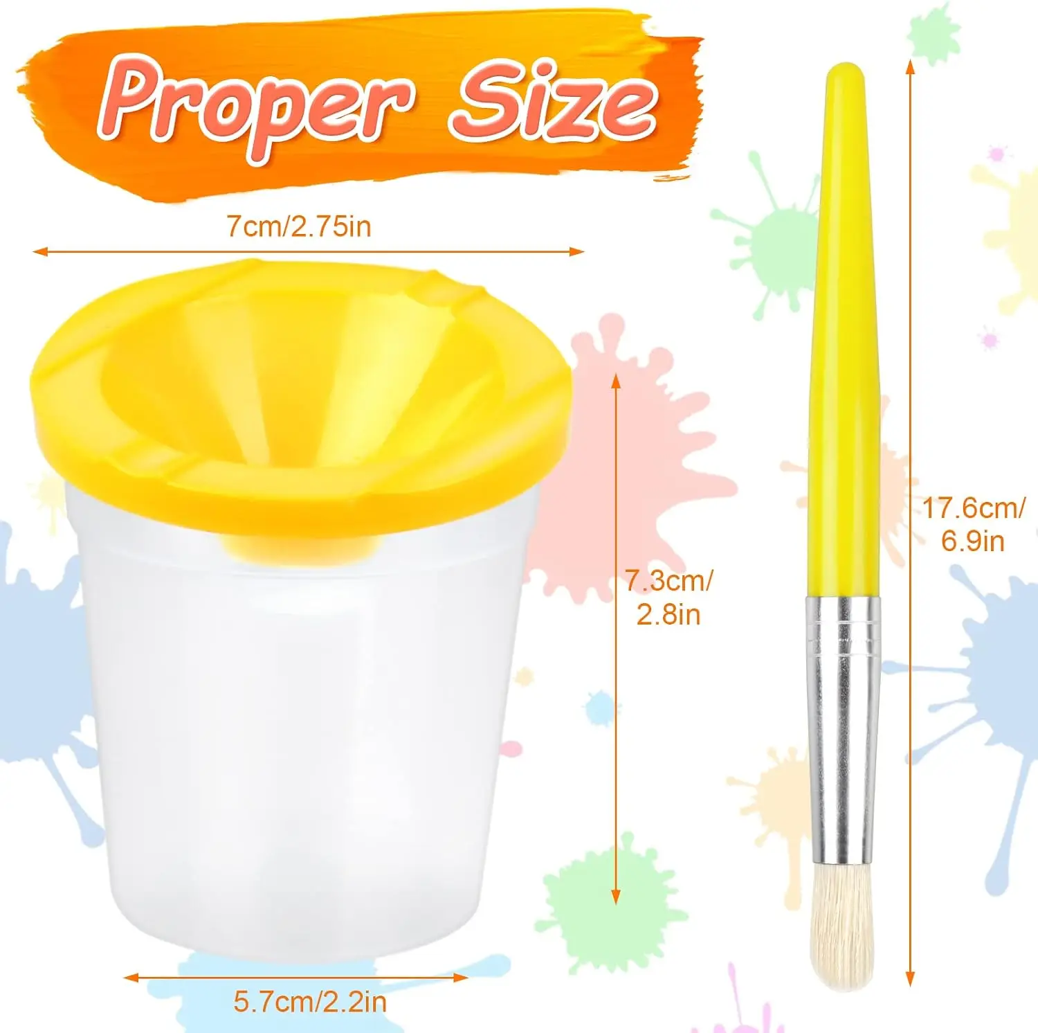 4 Pcs Kids No Spill Paint Cups and 4 Round Paint Brushes 4 Colors Spill Proof Paint Cups for Children’ Art Class and Home