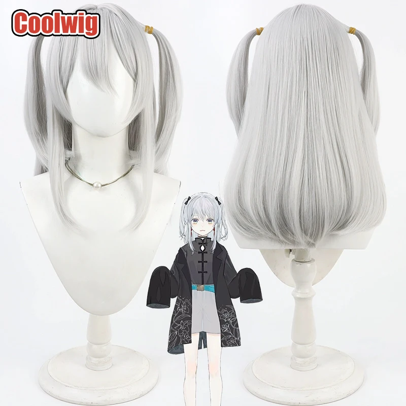 

Coolwig Synthetic Hair Nekomugi Tororo Cosplay Wigs Virtual YouTuber Nekomugi Tororo 50cm Long Silver White Wig Heat Resistant