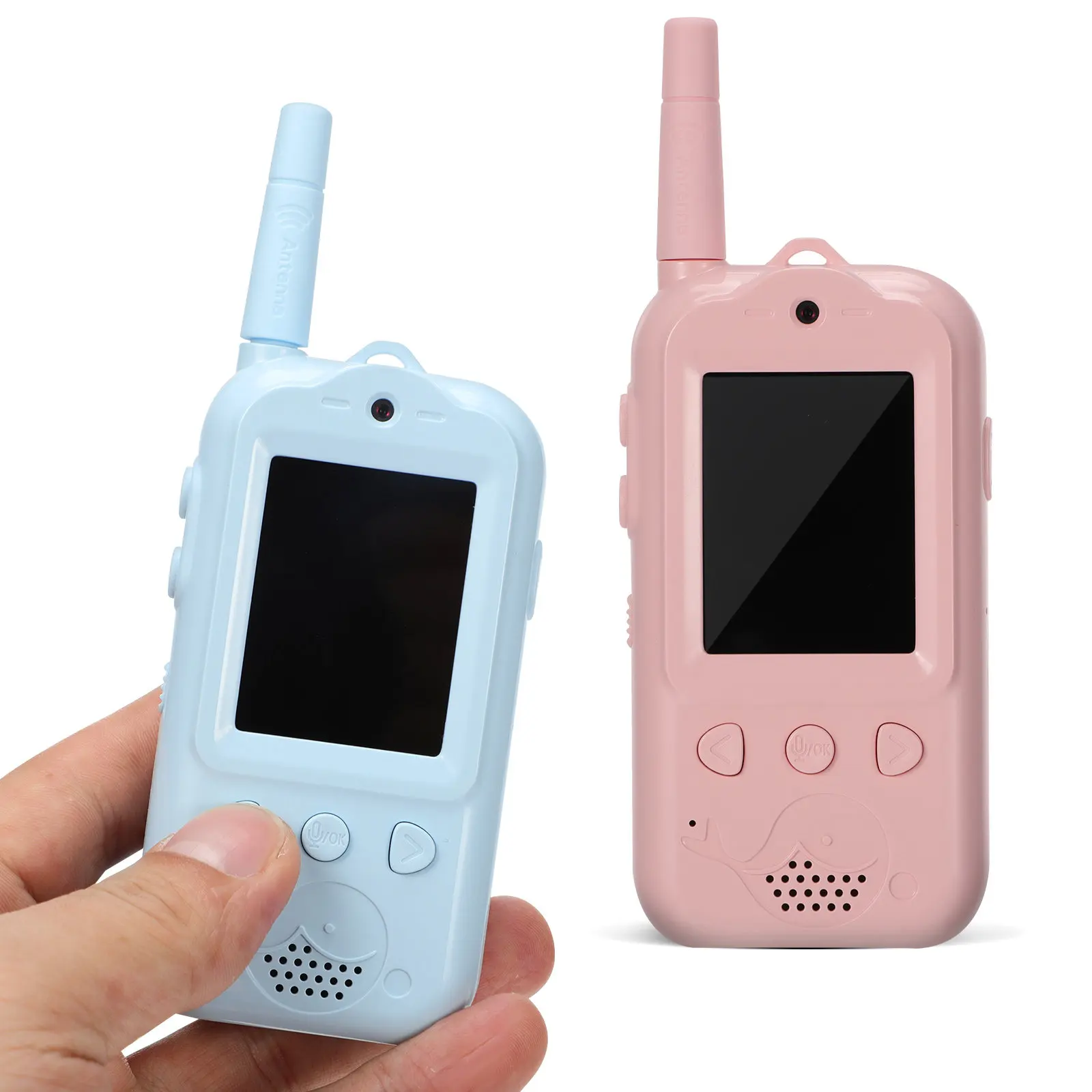 2Pcs Kids Video Walkie Talkies 2 Inch Screen Rechargeable Wireless Intercom System for Outdoor Camping Home Neighborhood