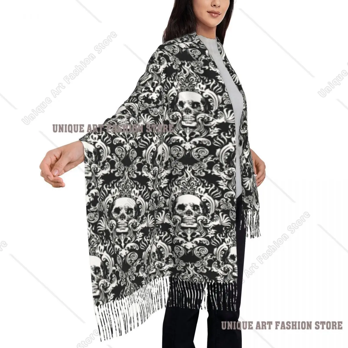 مخصص طباعة خمر هالوين الأسود القوطية الجمجمة وشاح دمشق النساء الرجال الشتاء الدافئة الأوشحة شال التفاف