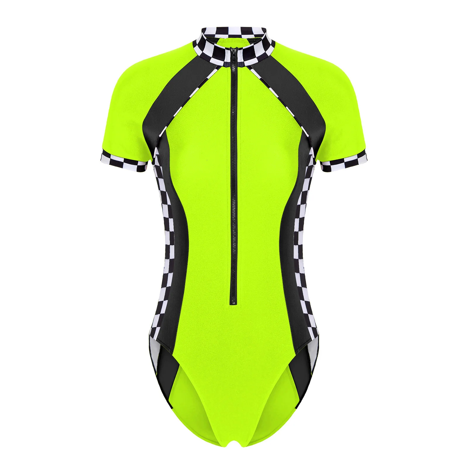 

Cool Women Checkerboard Racing Driving Competition Performance Costumes Halloween Carnival Racer Speed Role Play Outfits