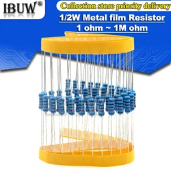 50pcs 1/2W Metal film resistor 1R~2.2M 100R 220R 330R 1K 1.5K 2.2K 3.3K 4.7K 10K 22K 47K 100K 100 220 330 1K5 2K2 3K3 4K7 ohm