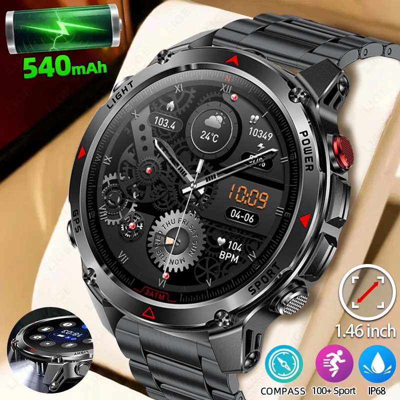 

New GPS Smart Watch Men 540mah Battery Flashlight Outdoor Positioning Watches Bluetooth Call Waterproof Sport Fitness Smartwatch