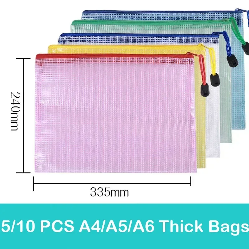 5/10PCS A4/A5/A6 Mesh Zipper Pouch Document Bag Waterproof Zip File Folders A4 School Office Supplies Pencil Case Storage Bags