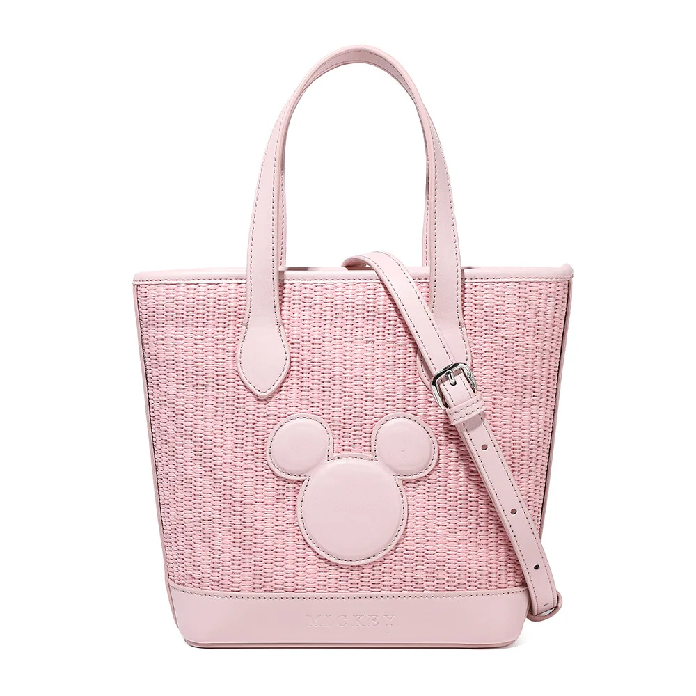 

Disney Mickey Woven Series Bucket Bag for Women Luxury Purse Handbag Simple Casual Two Way Hand Carry Shoulder Bag Daily Use