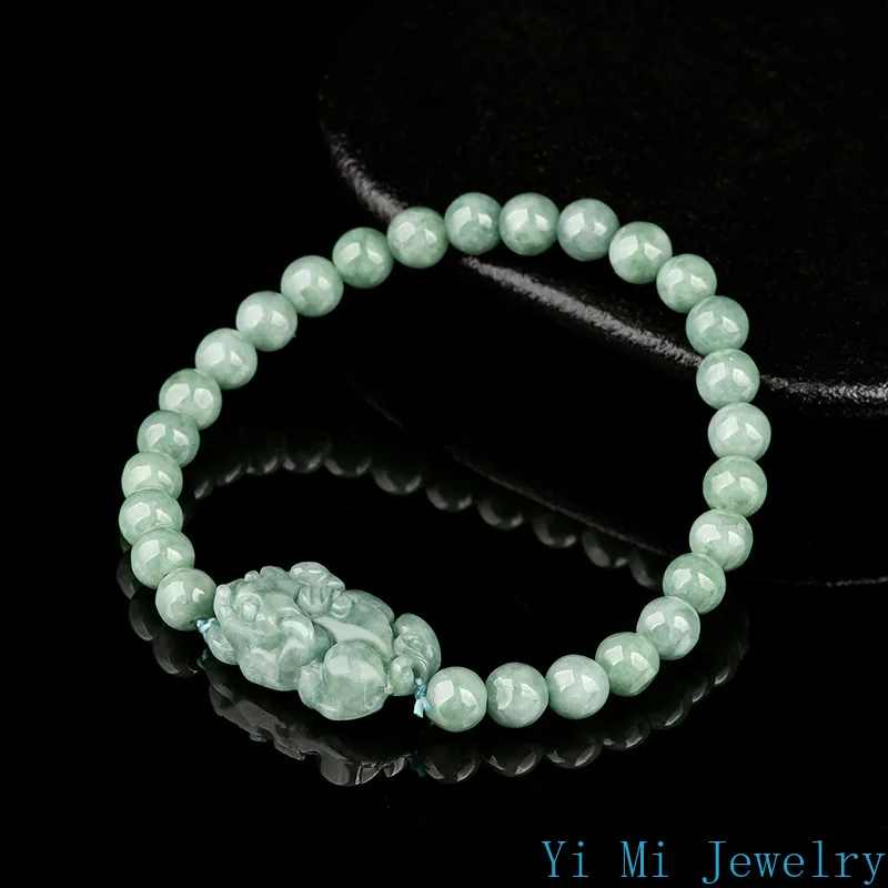 Burmese Jade Pixiu Bracelets Natural Chinese Green Jewelry Designer Gemstone Accessories Carved Bead Jadeite Women Bracelet