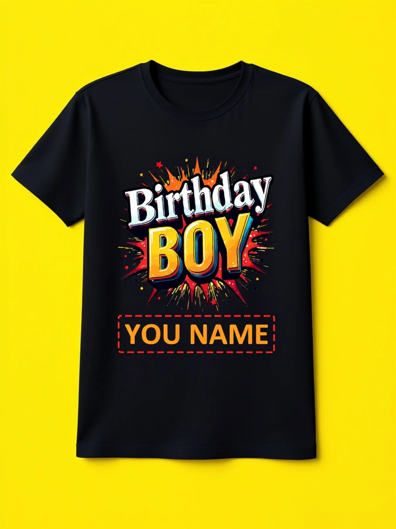 Customizable Kids Birthday Party T‑Shirt, Cool Explosion‑Letter Print Casual Crew‑Neck Top