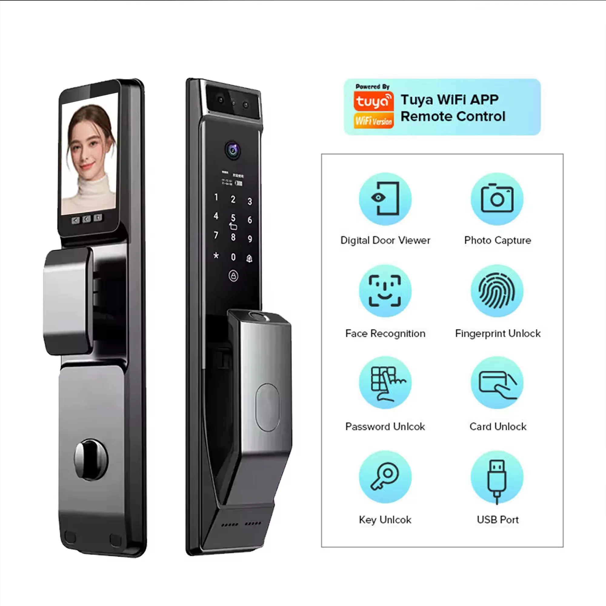 Glomarket Tuya WiFi 3d facial recognition smart door lock with camera Seradura biometric fingerprint security smart lock
