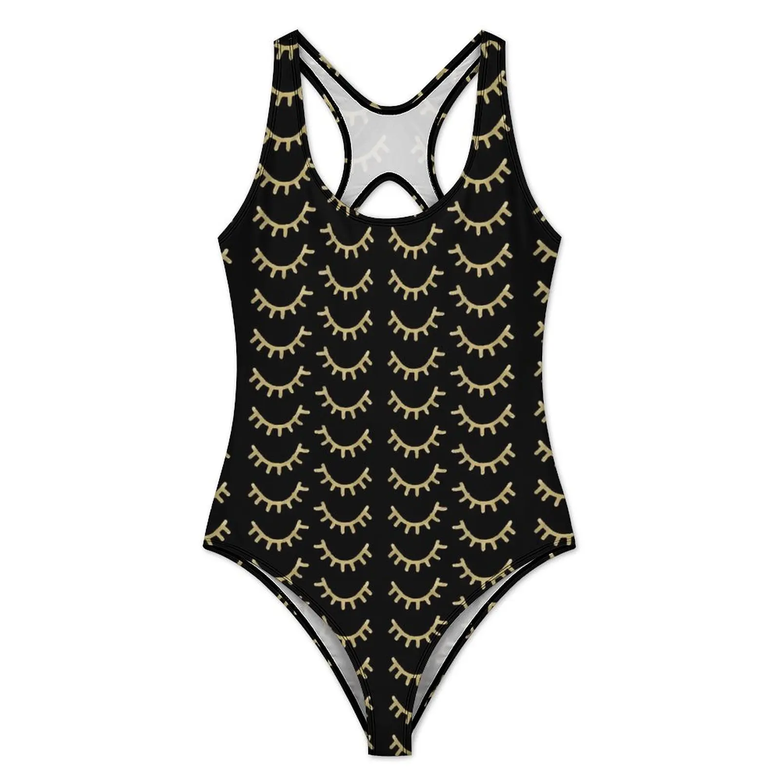 Gold Eyelashes Swimsuit Sleepy Eyes Print Push Up Swimwear One Piece Bathing Suits Bodysuit Sexy Design Beach Wear Large Size